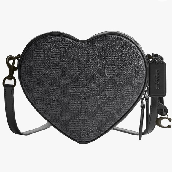 Coach Black Collection Coated Canvas Signature Heart Crossbody - Picture 1 of 8